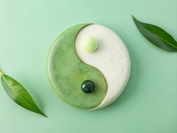 상의 위의 초록색 cake 함께 yin yin symbol