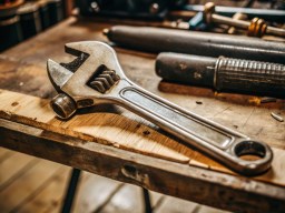 나무 탁자 위에 앉아 있는 bunch tools