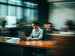 office 안의 여성 앉아 있는 at desk
