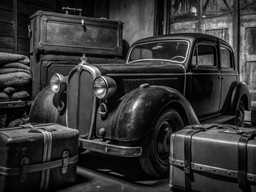 garage 안의 검은색 와 흰색 photo 늙은 car