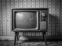 rug 위에 앉아 있는 늙은 television