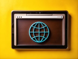 노란색 wall 위에 앉아 있는 tablet