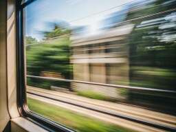 View From a Train Window of a Train Passing By