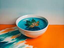 Painting on a Table with a Bowl of Blue Paint