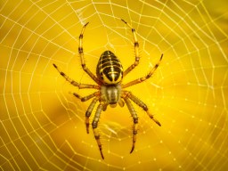 web 안의 가운데 spider web 위에 앉아 있는 spider
