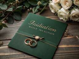Green Wedding Invitation with a Gold Ring and White Roses