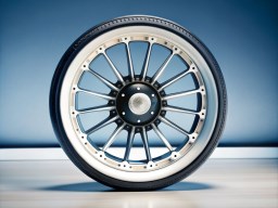 파란색 wall을 배경으로 한 wheel 위의 흰색 floor