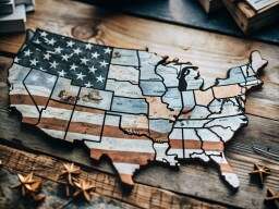 Wooden Map of the United with the American Flag on It