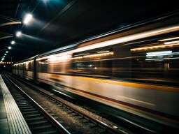 Train Traveling Through a Train Station At Night