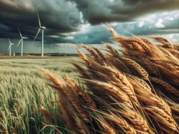 wind turbines을 배경으로 한 들판
