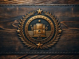 금색 emblem이 있는 갈색 leather wallet