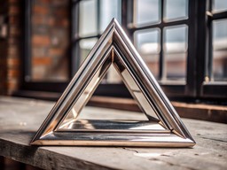 나무 탁자 위에 앉아 있는 triangle shaped object