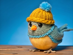 it head 위의 작은 새 함께 knitted 모자