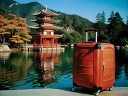 빨간색 suitcase 앉아 있는 next to body 물