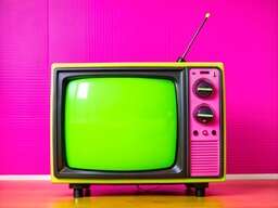 Old Television Sitting on the Floor in Front of a Pink Wall