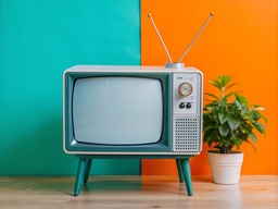 나무 탁자 위에 앉아 있는 television