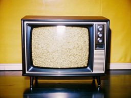 나무 탁자 위에 앉아 있는 television