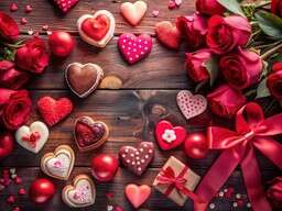 Valentine ' S Day with Red Roses, Chocolates and Hearts