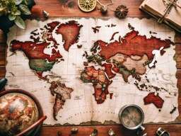 World Map on a Wooden Table