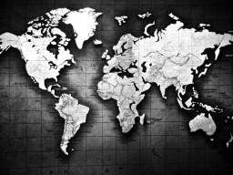 Black and White World Map on a Dark Background
