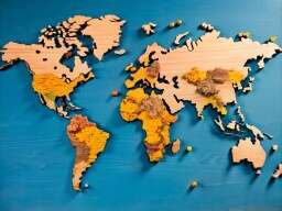 Wooden World Map Hanging on a Wall
