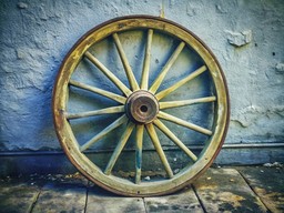 나무 floor 안의 앞 파란색 wall 위의 wheel