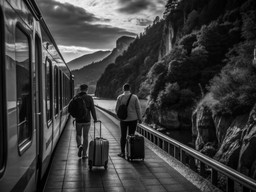 검은색 와 흰색 photo 사람들 boarding train