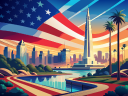 자유의 동상의 일러스트 오브 The American Flag in the 배경