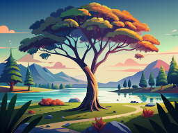 Illustration Background Tree Lake Forest