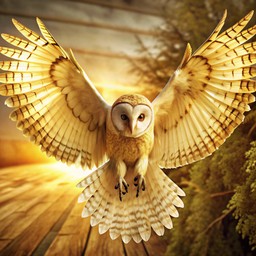 공기 함께 its wings spread out 안의 owl 날고 있는
