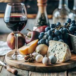 Glass of Wine and Cheese on a Wooden Table
