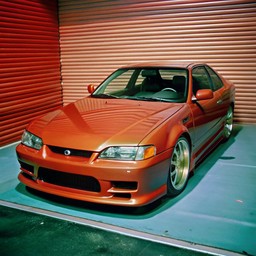 garage 안의 주황색 car parked