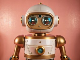 분홍색 wall 앞에 서 있는 robot