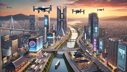 aerial view city 함께 drone 날고 있는 over it