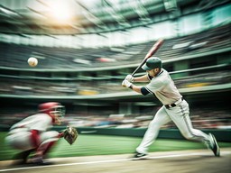 stadium 안의 baseball player swinging at ball