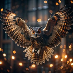 owl 날고 있는 through 공기 함께 its wings spread