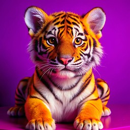 분홍색 box 위에 앉아 있는 tiger