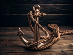 나무 탁자 위의 anchor 와 rope