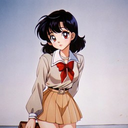 해변 위에 서 있는 소녀 안의 school uniform is