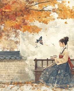 Painting of a Woman Sitting on a Bench Under a Tree