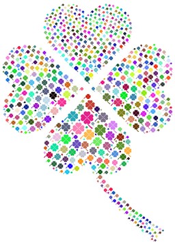 흰색 배경 위의 four 잎 clover mosaic icon made up multi colored clovers