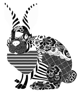 검은색 와 흰색 illustration rabbit