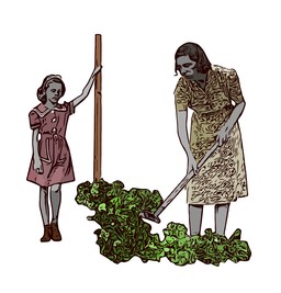 garden 안의 group 사람들 working