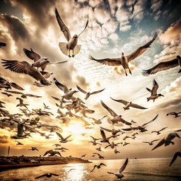 flock birds 날고 있는 over body 물