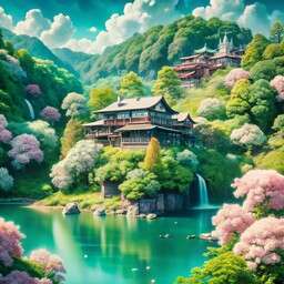 A Lake Surrounded By Trees and Flowers