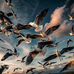 하늘 안의 flock birds 날고 있는