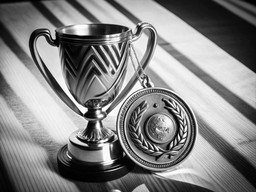 나무 탁자 위에 앉아 있는 은색 trophy