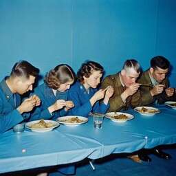 Group of People Sitting At a Table Eating