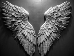 wall 위의 검은색 와 흰색 photo two angel wings hanging