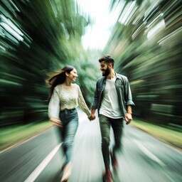 A Man And A Woman Walking Down A Road